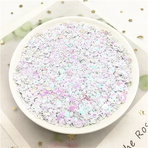 Mix Size White Смешанные ногти блестки Мульти Сердце Звезда Луна точка форма блесток смешанные цвета плоские круглые свободные блестки DIY Маникюр Искусство Декор ногтей 10 г - Цвет: Mix Size White