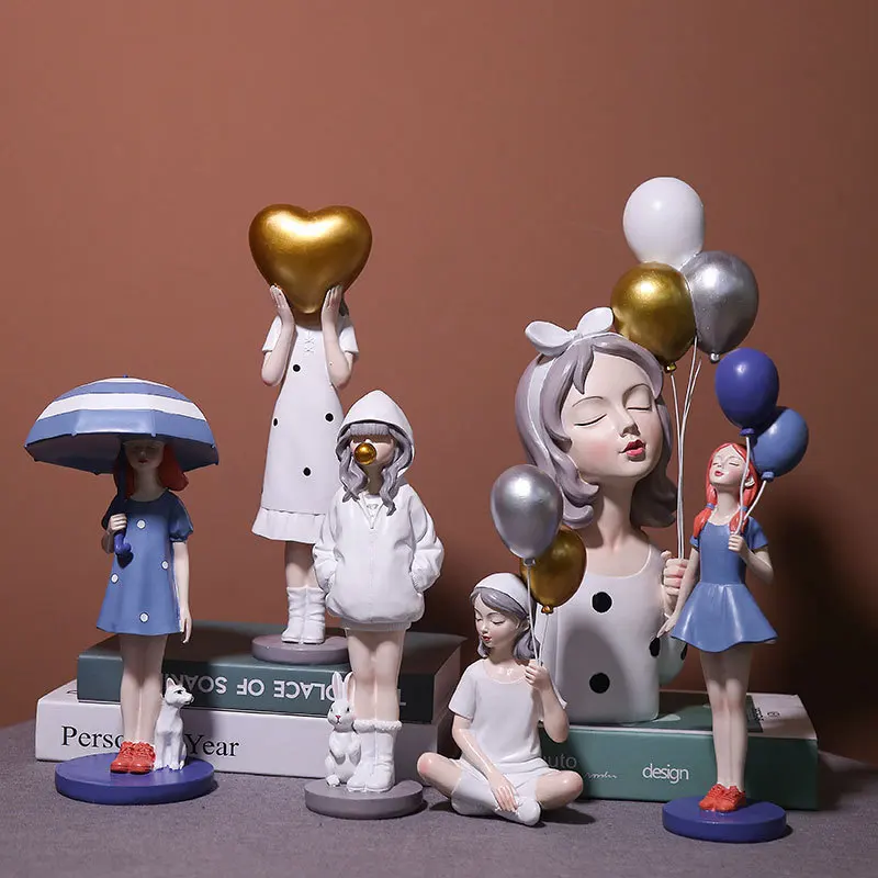 

Luxury Creative Balloon Girl Decoration for Home Figure Sculpture Statue Living Room Bedroom Desk Ornaments Craft Christmas Gift