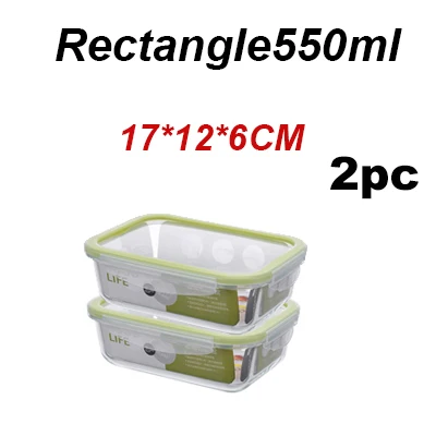 R-550ml 2PC Стеклянный Ланч-бокс подходит для нагревания в микроволновке охлажденный запаянный герметичный контейнер для еды прозрачный боросиликатный контейнер для еды - Цвет: R-550ml 2PC