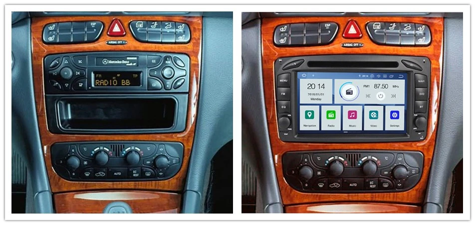Discount NaviFly 2 Din Android 9 Car dvd player for Mercedes Benz C-Class W203 CLK-Class W209 C209 G-Class W463 Viano Vito Auto gps radio 2