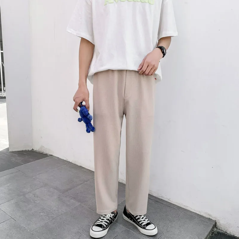 

Autumn Casual Pants Men's Fashion Solid Color Straight Leg Pants Men Streetwear Wild Loose Drawstring Trousers Mens M-2XL