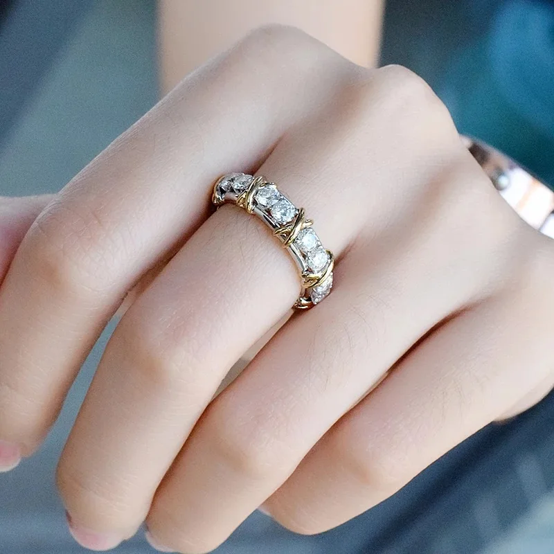 Wedding Rings Gold Rings Golden Ring Gemstone Ring Fashion Eternity Jewelry 5A Zircon stone 10KT White&Yellow Gold Filled Women Engagement Wedding Band Ring