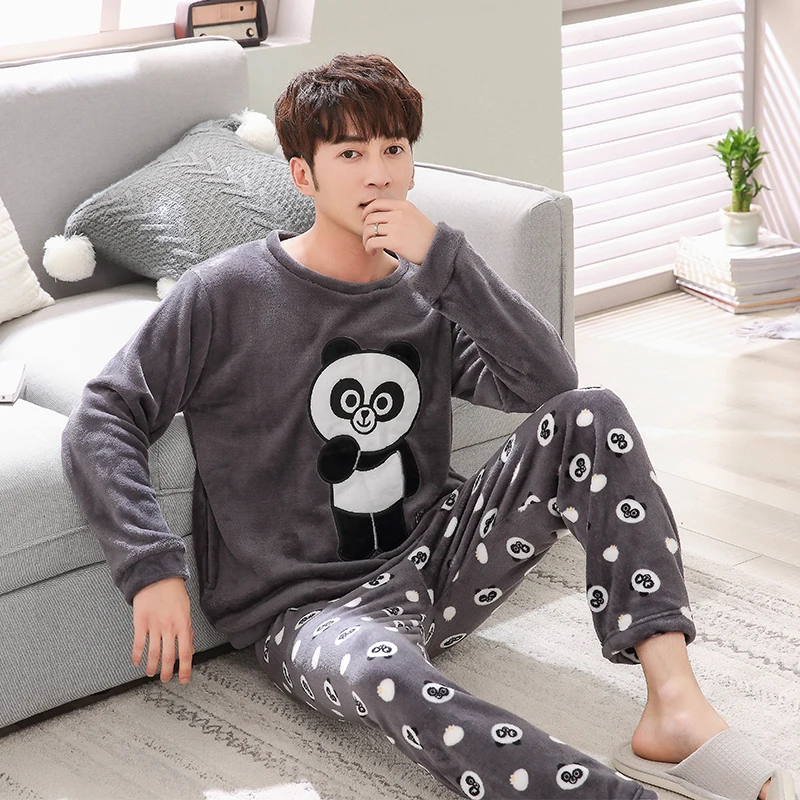 Men panda Толстые теплые фланелевые пижамы, наборы, зимние женские пижамные комплекты из двух частей, Мультяшные женские пижамы, домашняя одежда, женские пижамы, костюм - Цвет: Men panda