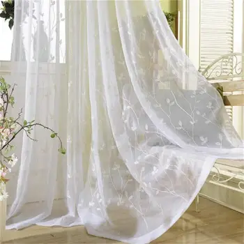 

White Embroidery Branches Leaves Tulle Curtains For Bedroom Home Textiles Window Screening Sheer Tulle Drapes ZH010#50