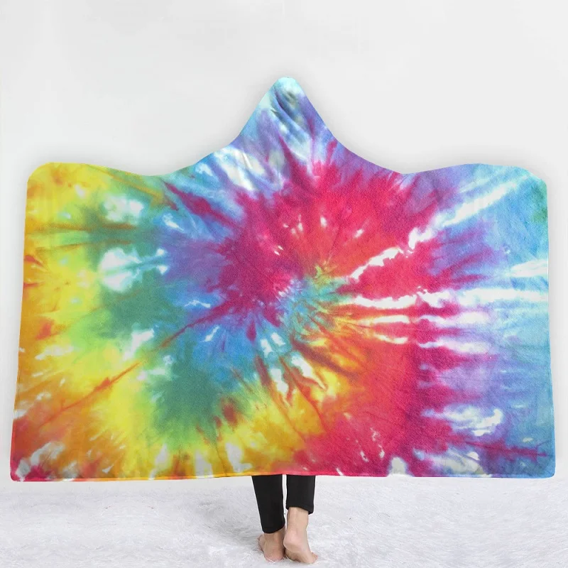 Beautiful Rainbow Vortex Printed Blanket With Hat Keep Warm IN winter Living Room Sofa