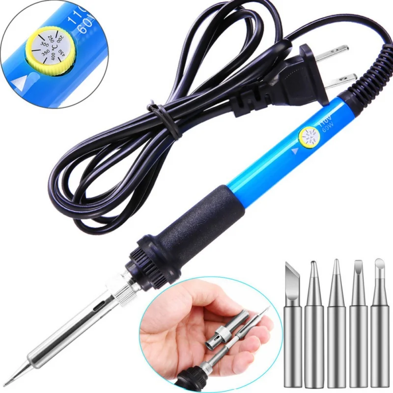 

110V 60W Electric Iron Gun Adjustable Temperature Welding Soldering Iron Tool With 5pcs Iron Tips Tool Kit US Plug