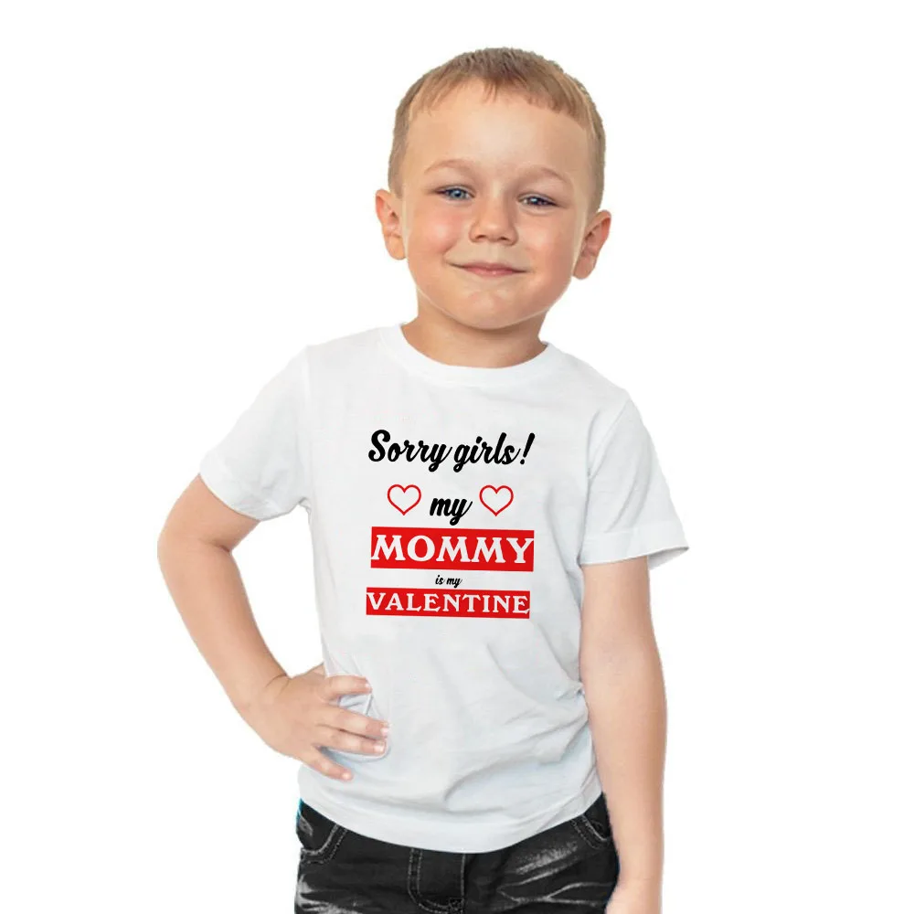 Детская футболка с надписью «Sorry Girls My Mommy Is My Valentine» для мальчиков, Детские повседневные футболки с круглым вырезом, футболки с надписью «Valentine», модная одежда