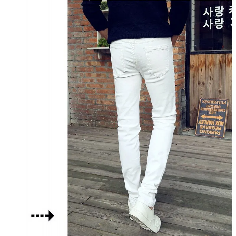 Fall Winter Classic Young Man Casual Stretch Jeans Skinny Solid White Men Slim Quality Denim Pants Male StreetWear Warm Fleece