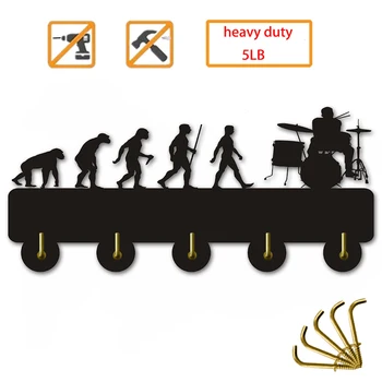 

Geek Evolution Drummer Key Hooks -Wood Hooks, Key Holder,Key Hanger for Wall、Entryway and Kitchen -Unigue Wall Decor