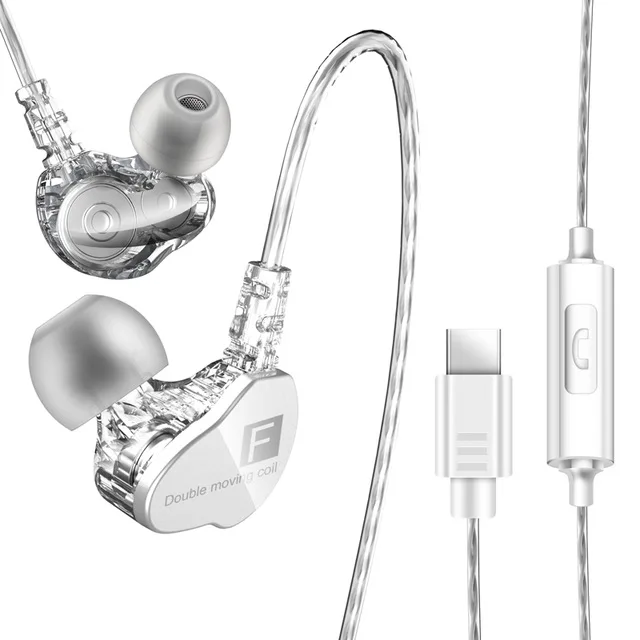 TYPE-C FOR White Двойной диск в ухо наушники бас сабвуфер HIFI 4D качество звука музыка спортивные наушники Тип C гарнитура - Цвет: TYPE-C FOR White