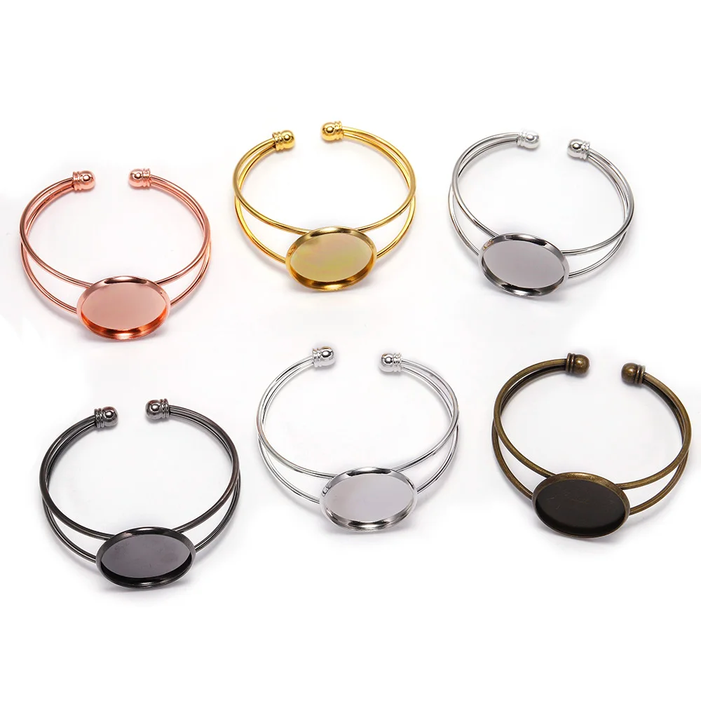 

1pcs 6 Colors Plated Bangle Base Bracelet Blank Findings Tray Bezel Setting 25mm Cabochon Cameo For DIY Jewelry Making Wholesale