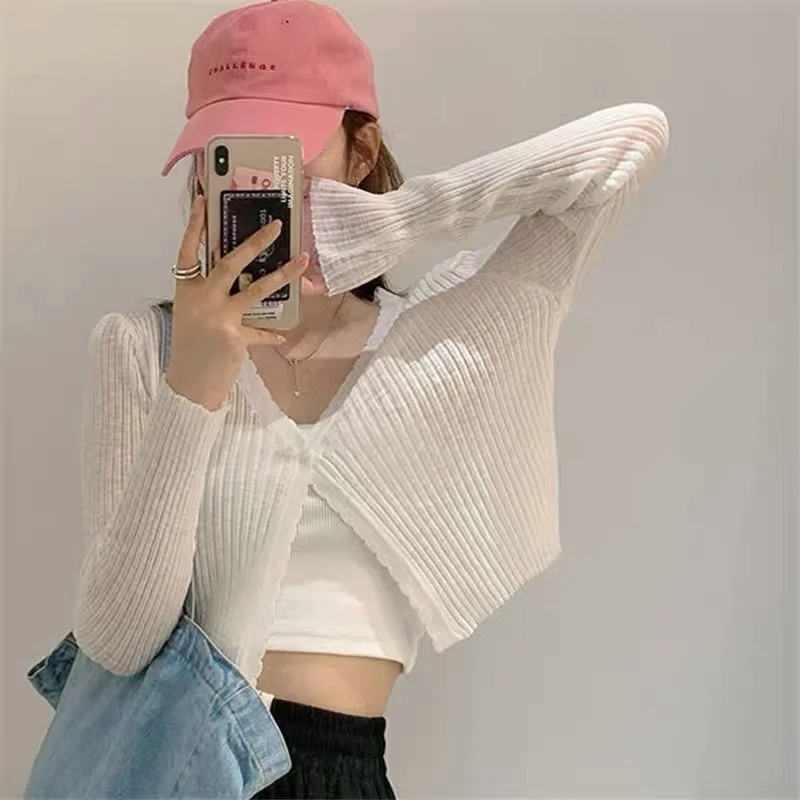 Style Knitted Cardigan Thin Women's Spring and Autumn Ice Silk Wide |