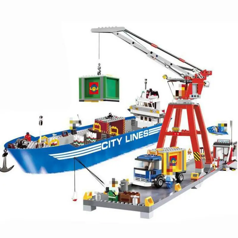 

legoinglys 695pcs City Ultimate Harbour Port Lines Cargo Ship Working Crane 02034 Figure Building Blocks Toys Compatible With