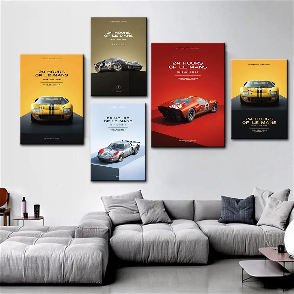 24 Hours Of Le Mans FORD GT40 MKII-A Racing Car Poster Print Canvas Painting Home Decor Wall Art Picture For Living Room