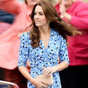 

Gedivoen Spring Summer Fashion Runway Dress Women 3/4 Sleeve Polka Dot Print Knee-Length Dress Elegant Ladies Party Dresses