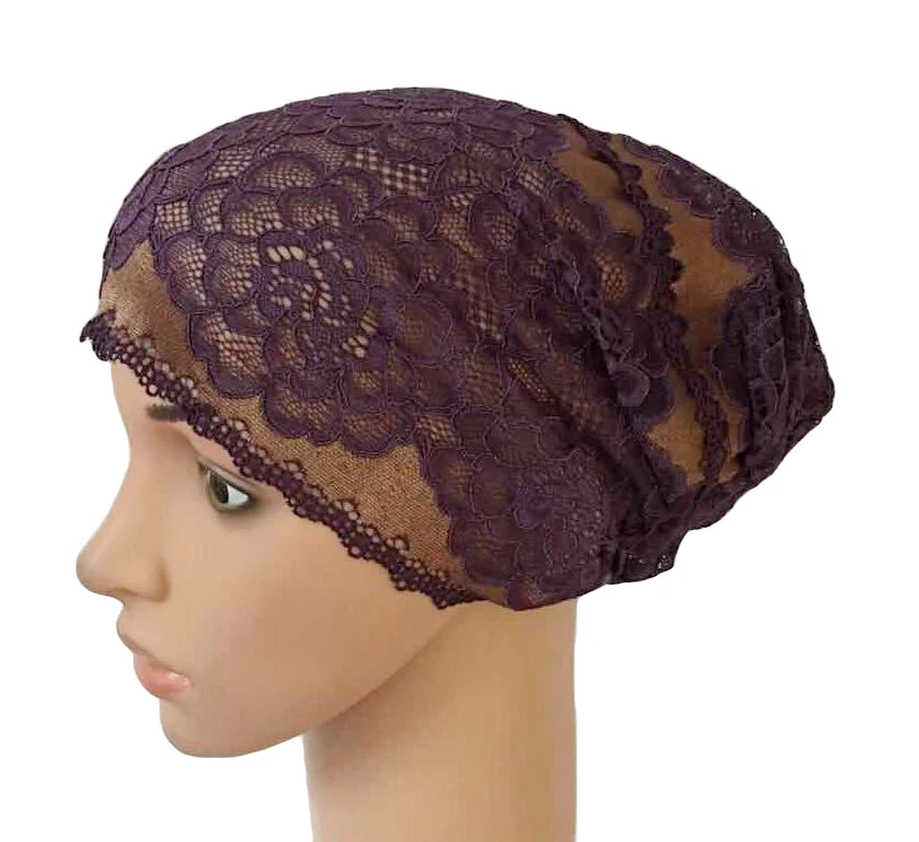 Мусульманская женская кружевная шапка, мусульманский Внутренний головной убор, головной убор, шапка-тюрбан, Новинка - Цвет: 50 Dark Purple