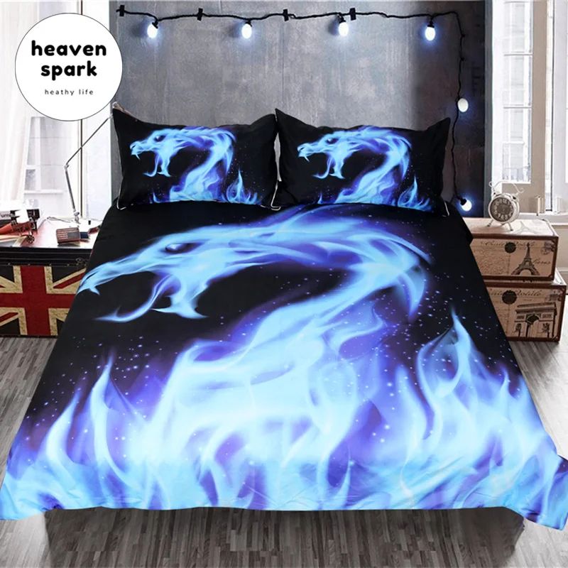 

3D Animal Duvet Cover Set Single double Twin/Queen 3pcs Bedding Sets Universe Outer Blue Fire Bed Linen Fiber