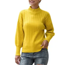 Autumn Winter Yellow Sweater Off Women Turtleneck Thick Lantern Sleeve Pull Oversize Femme Pullover Casual Solid Sweaters