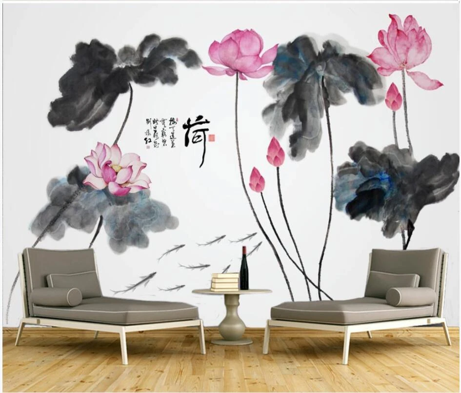 Wdbh Custom Photo 3d Wallpaper New Chinese Ink Lotus Flower Painting Home Decor 3d Wall Mural Wallpaper For Living Room Wallpapers Aliexpress