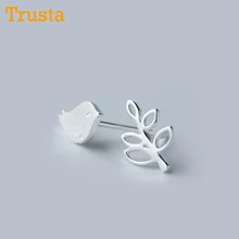 Trusta,, 925, настоящее чистое серебро, Женские Ювелирные изделия, модные серьги-гвоздики с птичьими листьями, подарок для девочек-подростков, детей, леди, DS373