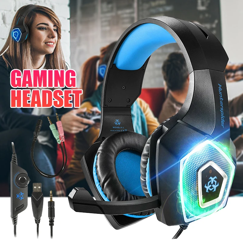 For PS4 Xbox One PC 1pc Wired Gaming Headset 7 Colors LED Light Stereo Headphone With Microphone Pohiks