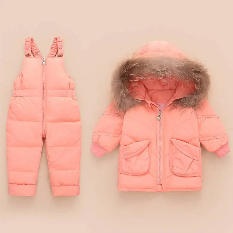 

Baby Russian Winter Clothing Set -30 Degree Children White Duck Down Jacket Boys Girls Coat Outerwear + Bibpants Kids Snowsuit