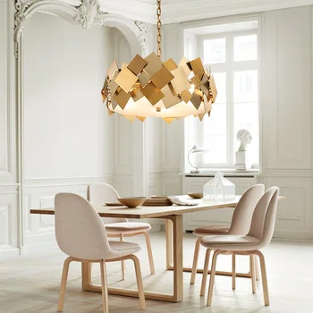 

New Nordic Modern Lustre Luminarie Led E14 Pendant Light Rotatable Steel Hanging Lamp Chain Gold Poker Led Suspension Lamp