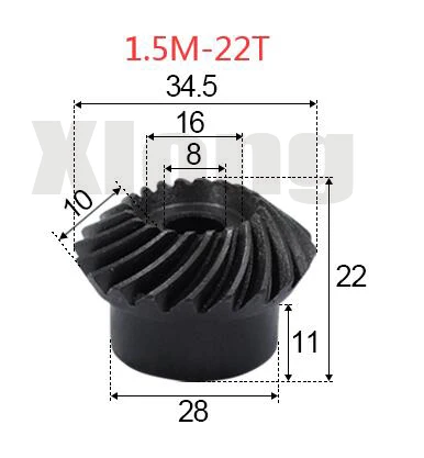 

2pcs 1.5M-22Teeths Inner Hole: 8mm Precision Spiral Bevel Gear Spiral Bevel Gear