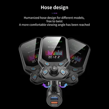 

DC5V Multifunctional Color Display Bluetooth5.0 Player FM Transmitter QC3.0 Fast Charging Car Charger Voice Reminder Car Tools