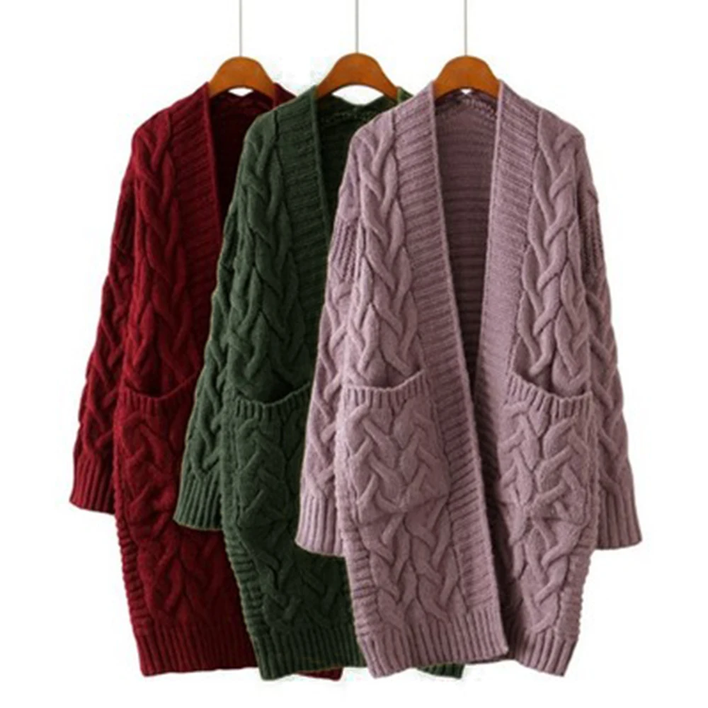 Корейский Зимний женский свободный вязаный свитер с длинным рукавом, кардиган, пальто, толстый зимний женский кардиган, свитер