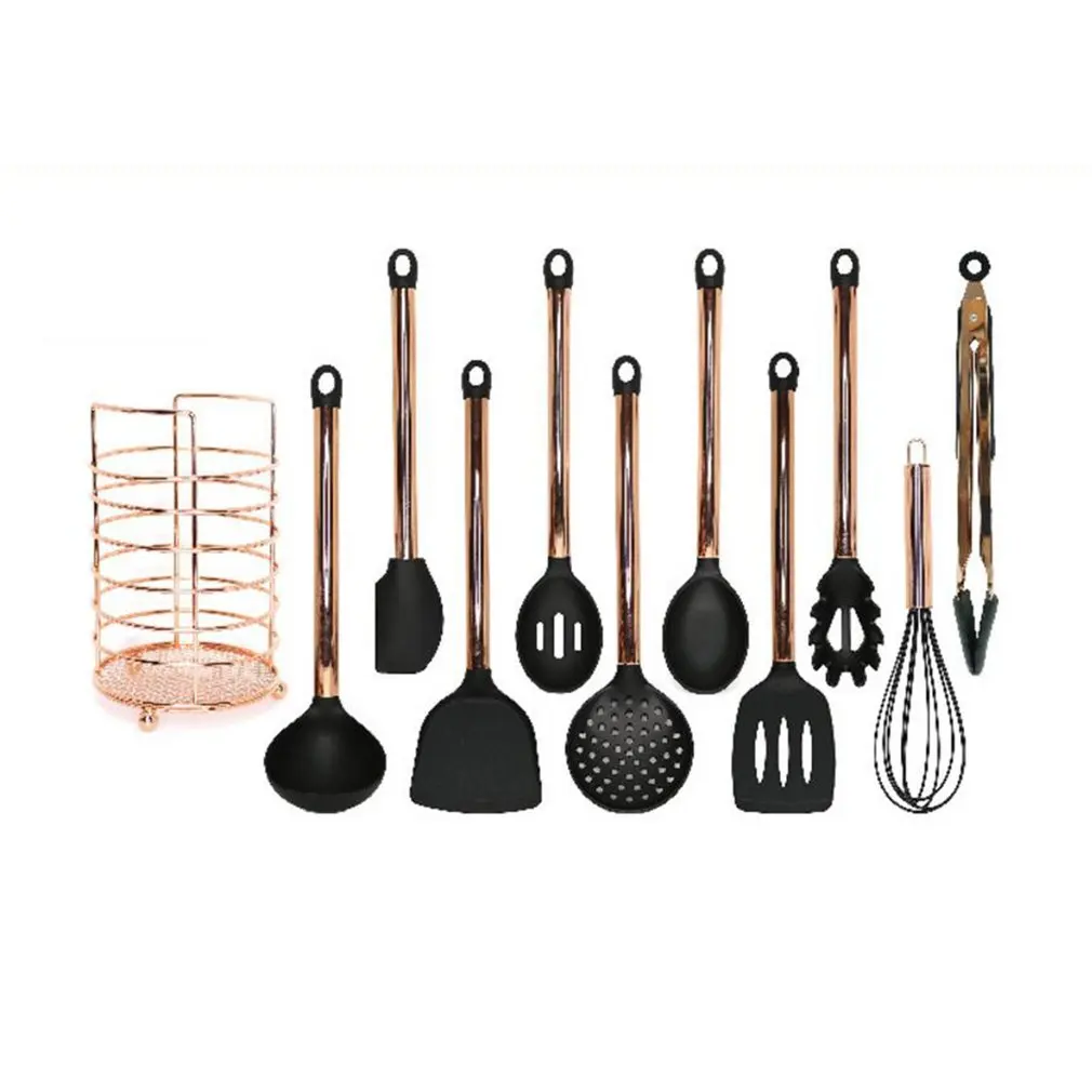 

10 sets of gold-plated classic siliconeware with copper plated tube handle Non-stick pan kitchen tools
