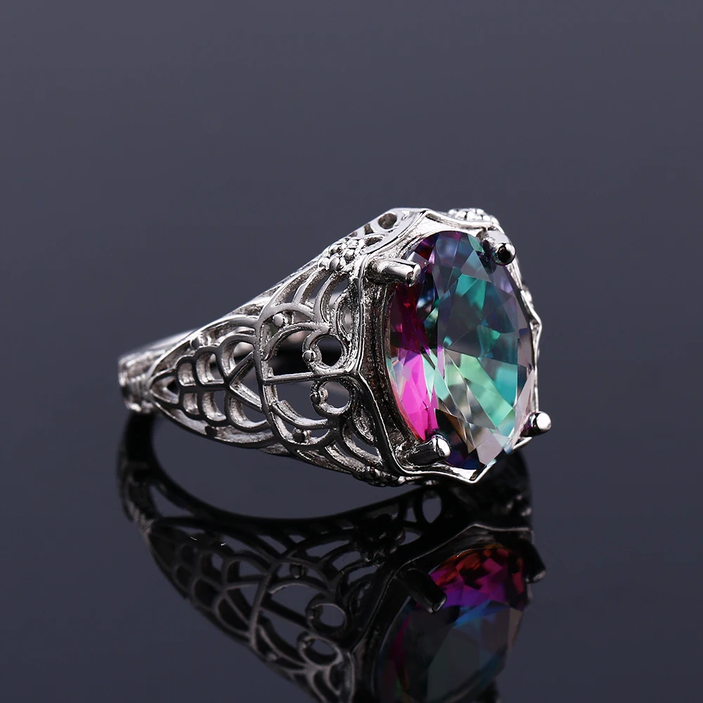Luxury 925 Silver Big Topaz Gemstone Ring
