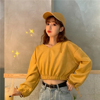 

Solid Loose Long-sleeved Woman Shirts Female Tops PL034 Women's Shirt Spring Autumn Long-sleeved New Retro Hooded Short Shirts