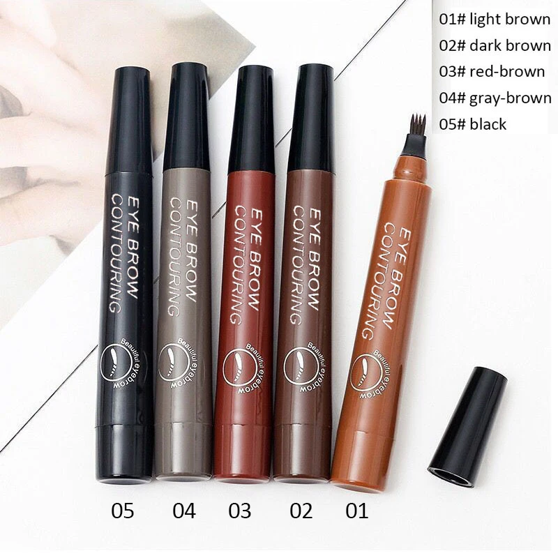5Colors Long Lasting Brown Liquid Eyebrow Pen Waterproof 4 Fork Tip Tattoo Pencil Women Eye Cosmetic Beauty Makeup TSLM1 | Красота и