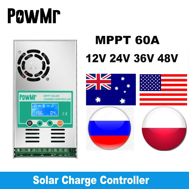 

60A Protable MPPT Solar Charge Controller 12V 24V 36V 48V Auto Back-light LCD Solar Charge Regulator 60A For Max 160V DC Input