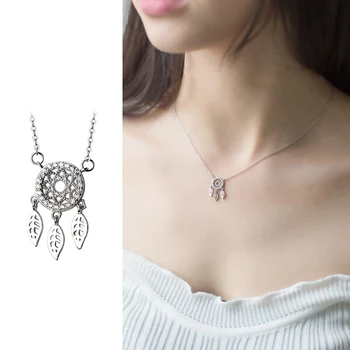 

Mocanie Glittering CZ Dreamcatcher Leaves 925 Sterling Silver Pendant Necklace for Women Link Chain Fine Jewelry Birthday Gift