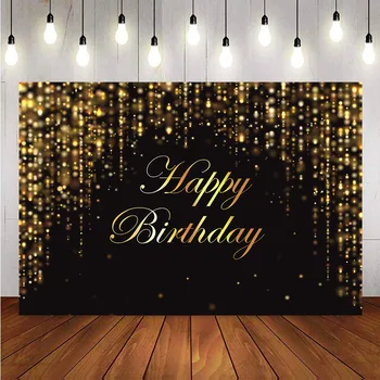 

Gold glitter birthday photo background black happy birthday adult theme party decoration supplies prom customize dessert table