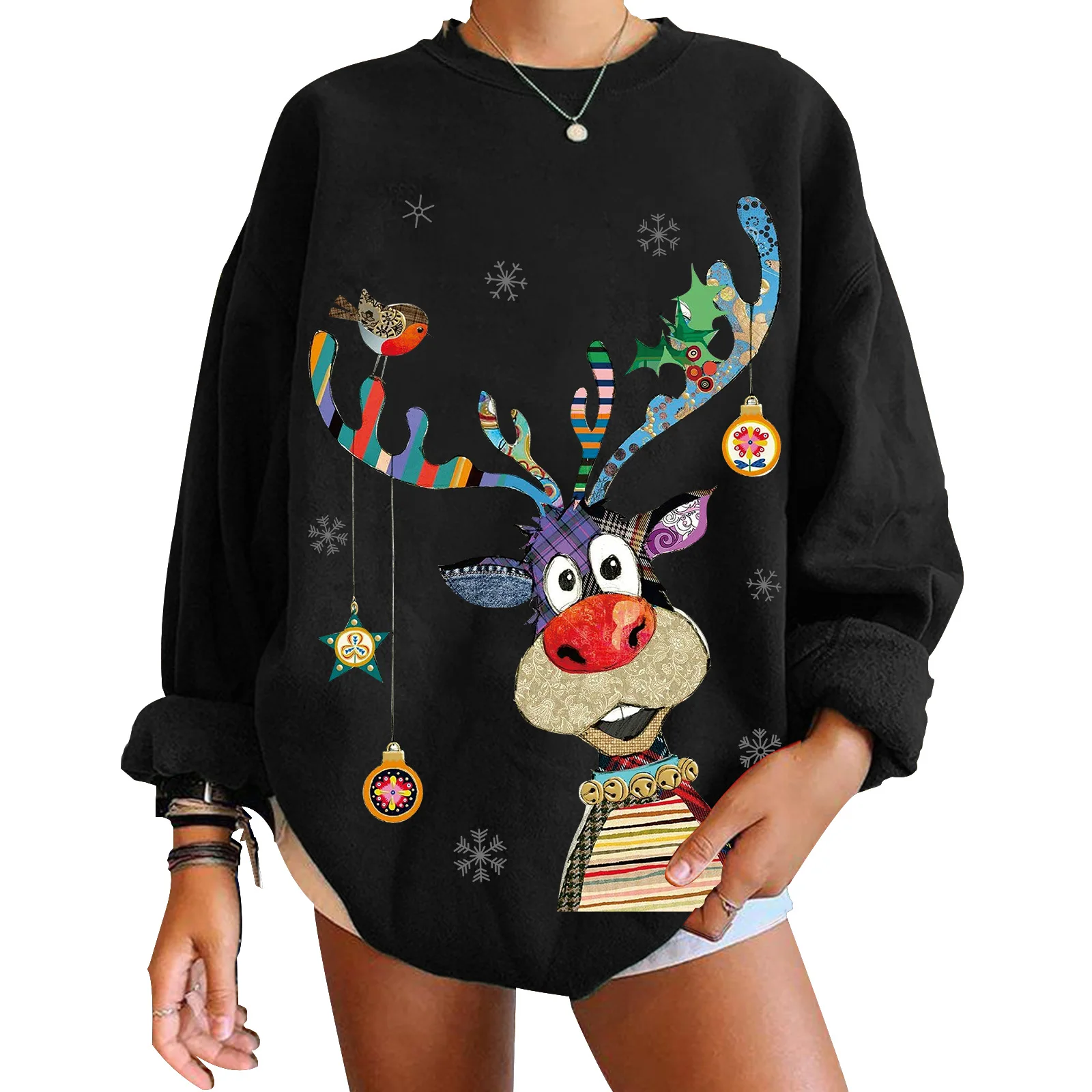 

Christmas Sweatshirt Women Fashion Reindeer Printing Streetwear Trendy Sweatshirts Casual Loose Xmas Graphics Pullover Tops