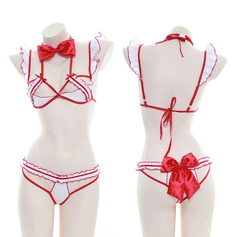 Японский милый женский пикантная форма медсестры костюм нижнее белье костюм искушение каваи женское бельё Комплект комбинация Косплей Пижама - Цвет: Красный