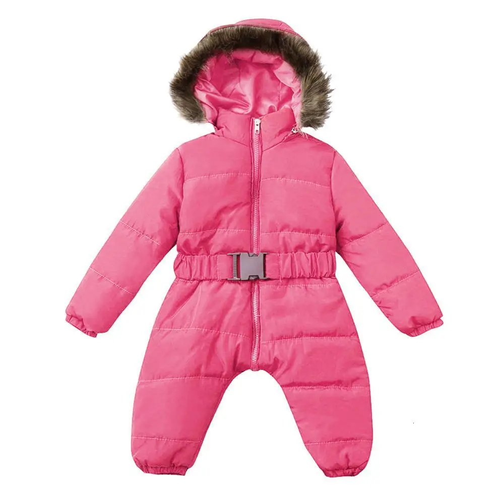 Hot Pink Зимний комбинезон, зимний комбинезон для детей, теплое плотное пальто с капюшоном, верхняя одежда Детский пуховик зимняя одежда с длинными рукавами для детей возрастом от 6 до 18 месяцев - Цвет: Hot Pink