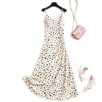 

Leopard Spaghetti Strap dress Sexy & Club Sleeveless Ankle-Length 2020 summer vestido cocktail elegante robe de bureau longue