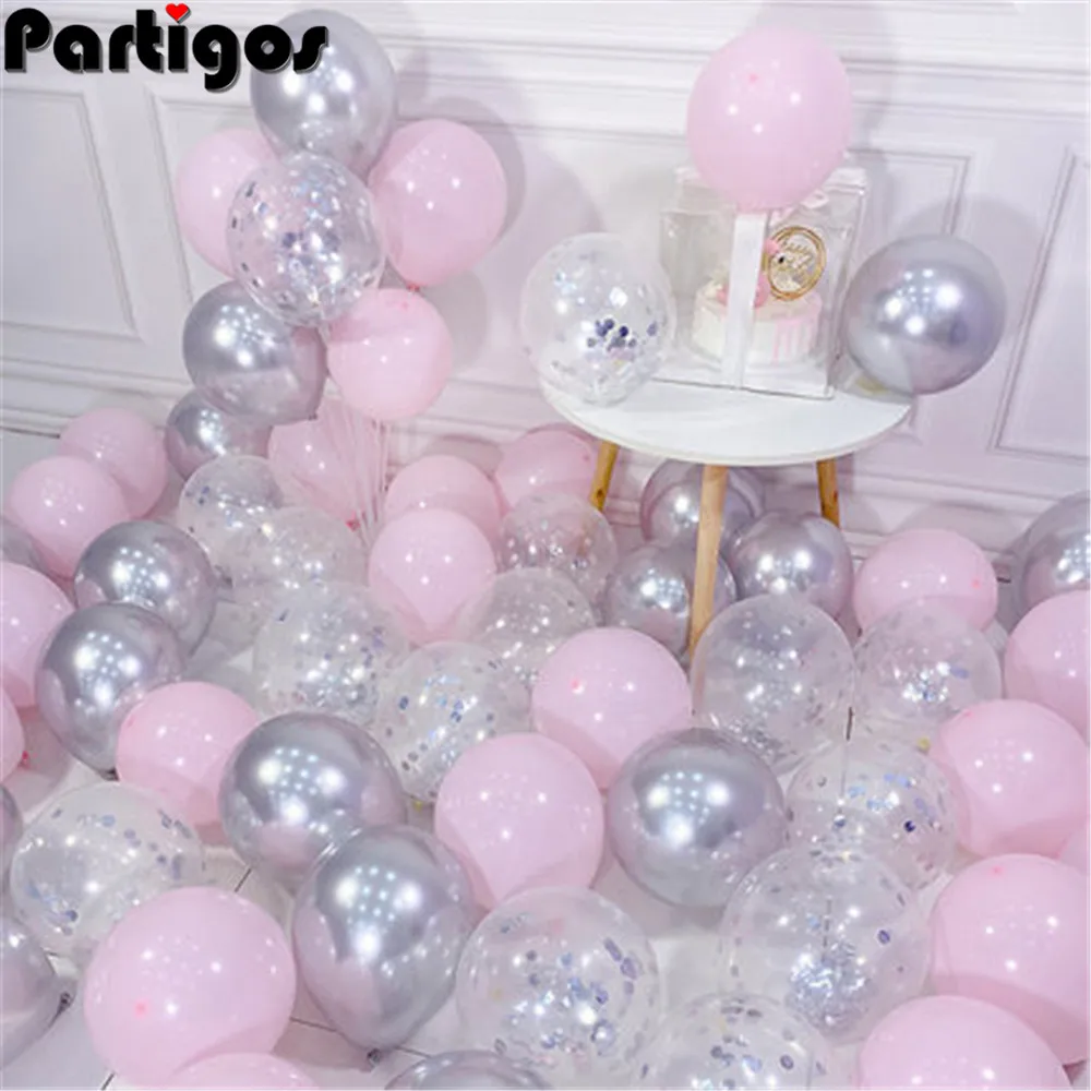 20pcs Pink Silver Confetti balloons Set Chrome metallic ballon Birthday Party Wedding Decoration Wedding Anniversary globals