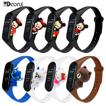 

BOORUI 3D cartoon mi band 4 strap relogio inteligente silicone cute band for xiaomi mi band 3 4 strap with cute toys