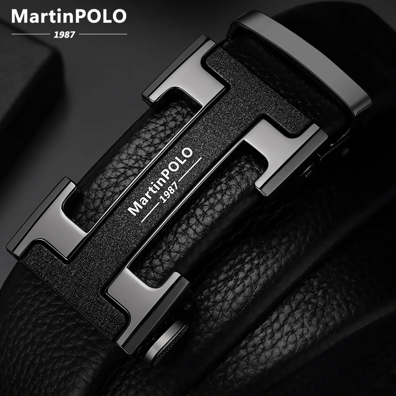 

MartinPOLO Men's Belts Luxury Automatic Buckle Genune Leather Strap Black for Mens Belt Designers Brand High Quality MP02801P