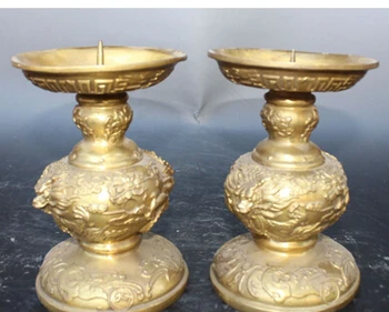 

mrui Copper Brass CHINESE crafts decoration Asian 7" Chinese Bronze Flower Animal Dragon Candle Stick Oil Lamp Candleholder Stat