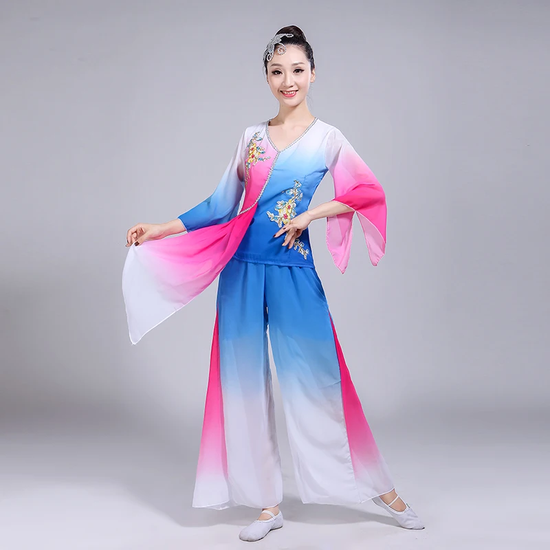 Древний китайский костюм, классический танцевальный костюм для выступлений, Женский народный танец янгко