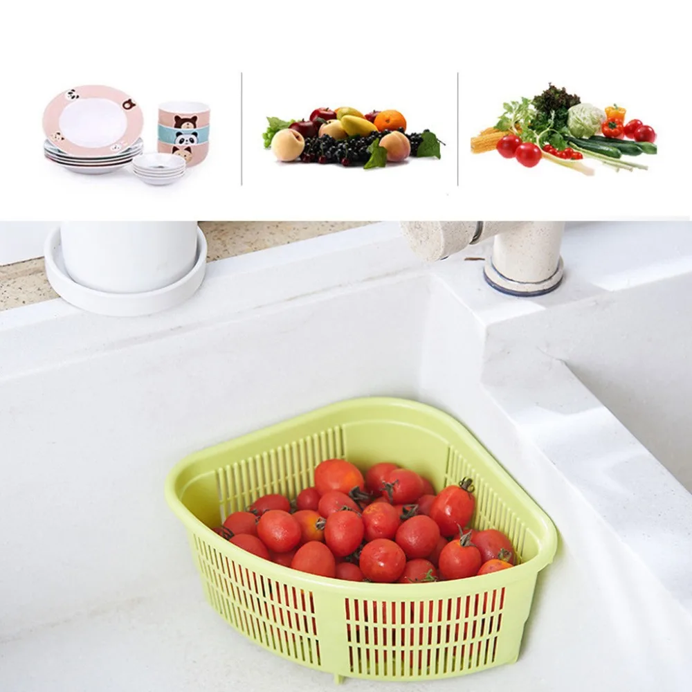 Drain rack kitchen corner drain basket sink triangle drain corner basket fruit basket vegetable wet garbage filter 20N4 (7)