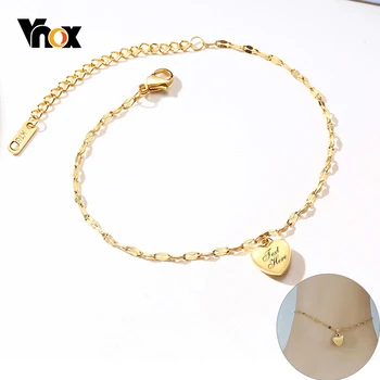

Vnox Free Custom Engrave Women's Anklet Heart Charm Stainless Steel Link Chain Casual Holiday Beach Ankle Jewelry