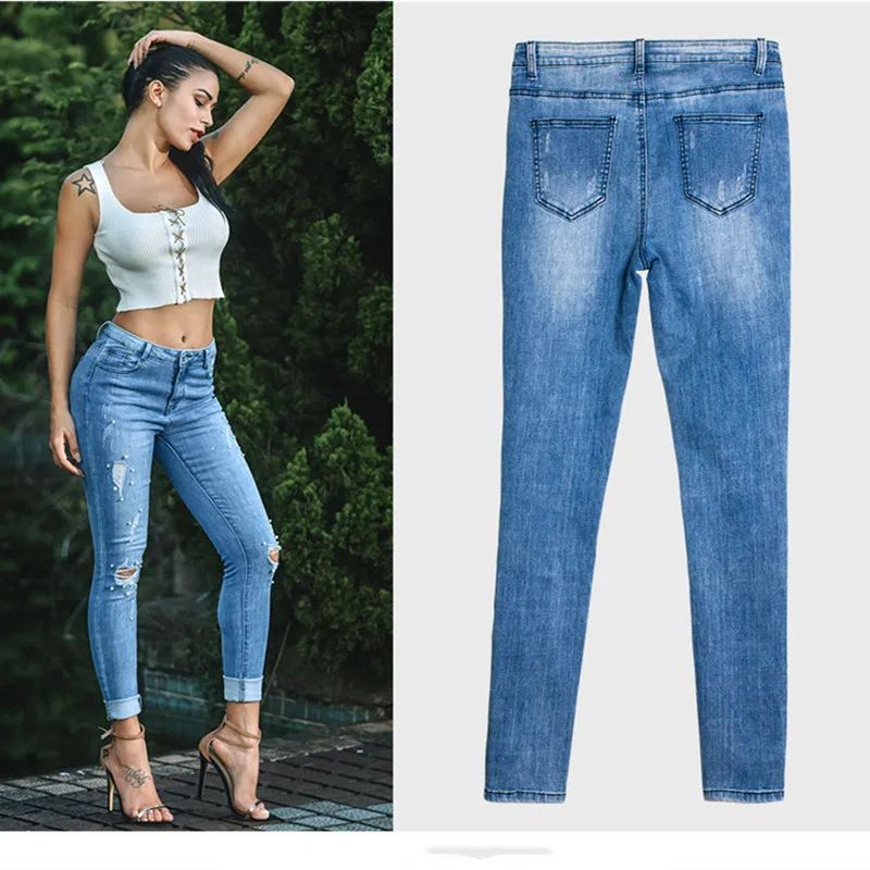 Fashion New Arrival Women Skinny Jeans 2023 Casual Embroidered Flares Ripped Slim Jeans Women