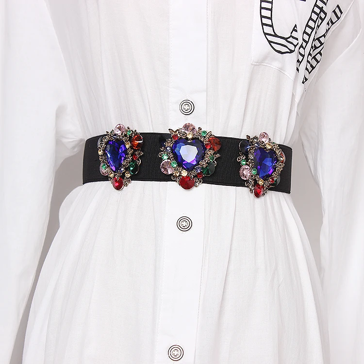 New Rhinestone Belt full crystal wide waistband decorated female body sculpting band designer wide elastic women belts SC46